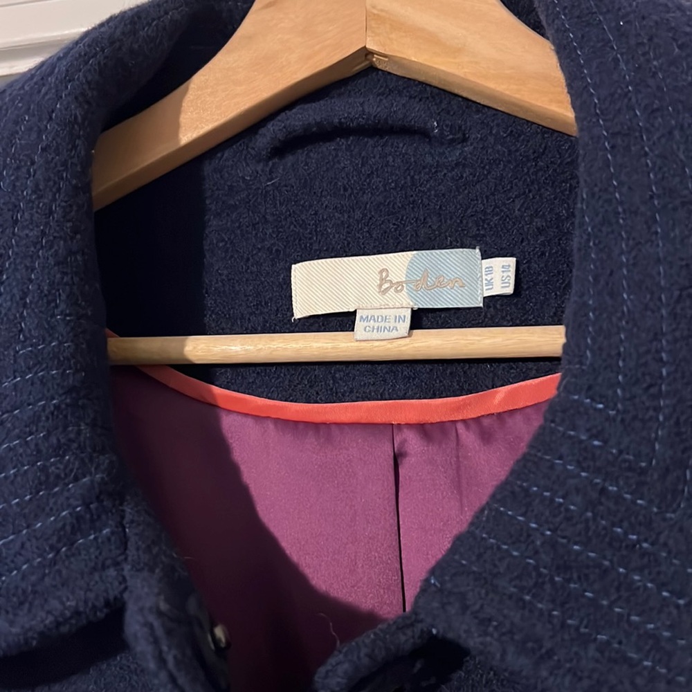 Boden 100% wool coat in navy blue. Women size US 14